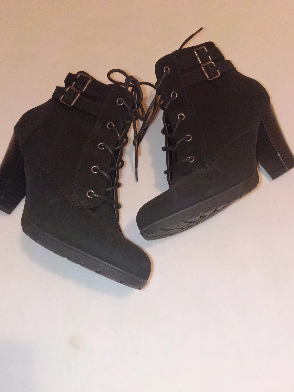 Rialto Black Lace-Up Ankle Booties with Double Buckles and Block Heel